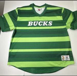 Mitchell & Ness Milwaukee Bucks HWC Mesh Wordmark V-Neck Shooting Jersey 2XL